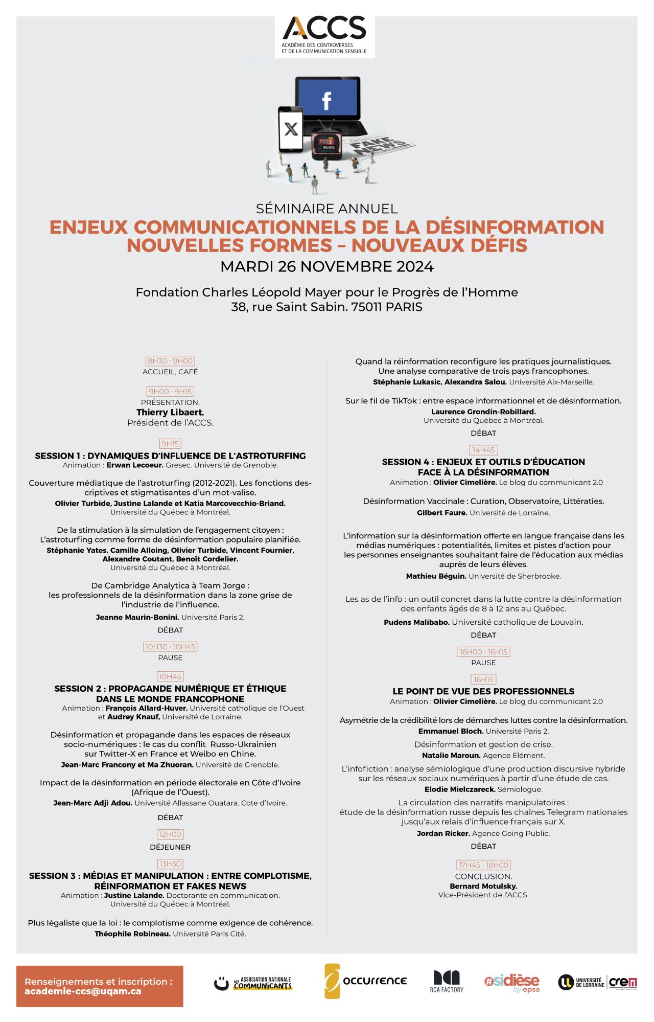 Agenda : 26 Novembre 2024 "Académie des Controverses et de la Communication Sensible, Enjeux communicationnels de la désinformation"